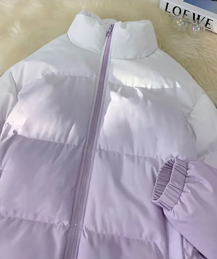 Thickened Windproof Puffer Jacket with Quilted Design and Elastic Band Cuff