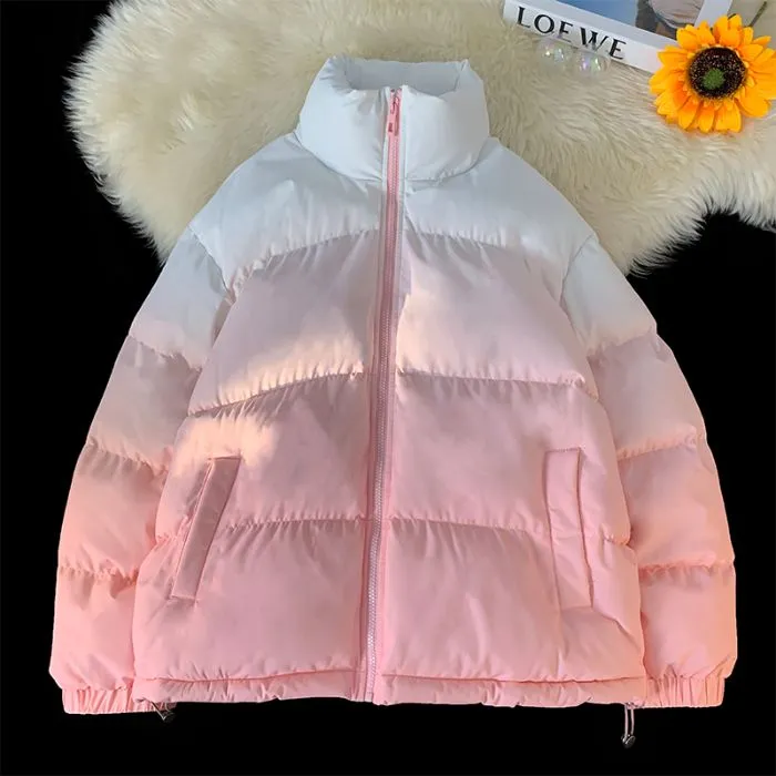 Thickened Windproof Puffer Jacket with Quilted Design and Elastic Band Cuff