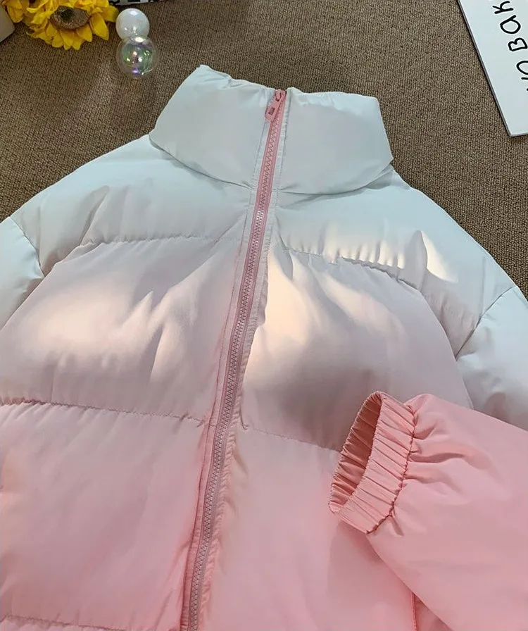 Thickened Windproof Puffer Jacket with Quilted Design and Elastic Band Cuff