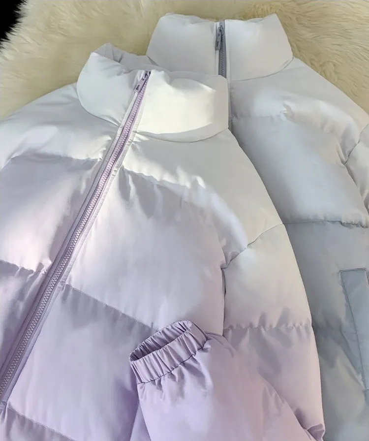Thickened Windproof Puffer Jacket with Quilted Design and Elastic Band Cuff