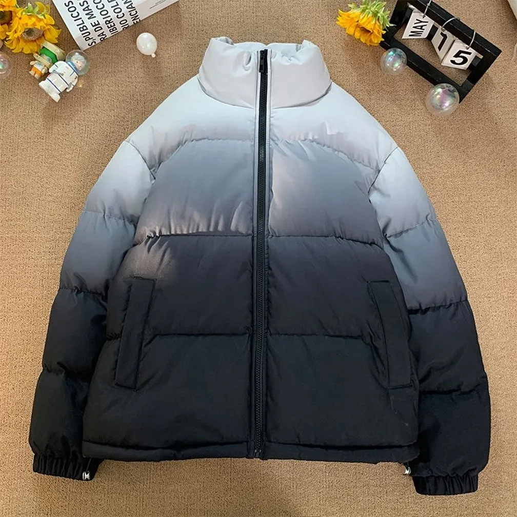 Thickened Windproof Puffer Jacket with Quilted Design and Elastic Band Cuff