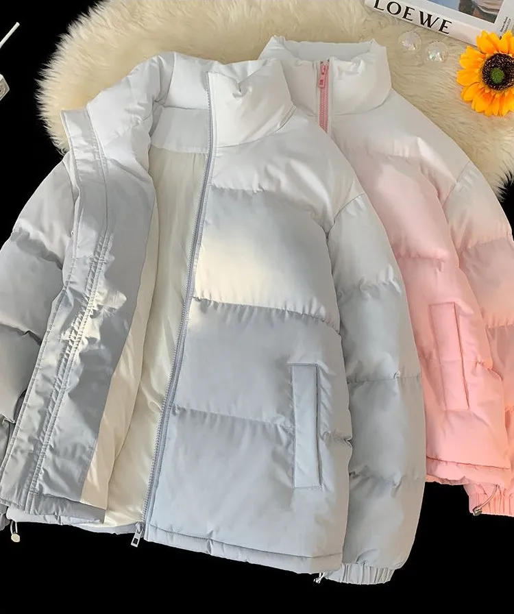 Thickened Windproof Puffer Jacket with Quilted Design and Elastic Band Cuff