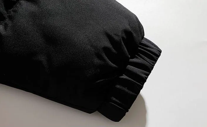 Thickened Windproof Puffer Jacket with Quilted Design and Elastic Band Cuff