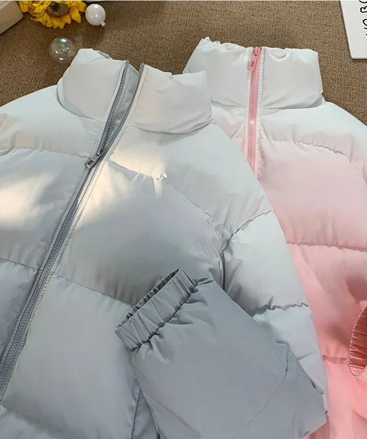 Thickened Windproof Puffer Jacket with Quilted Design and Elastic Band Cuff