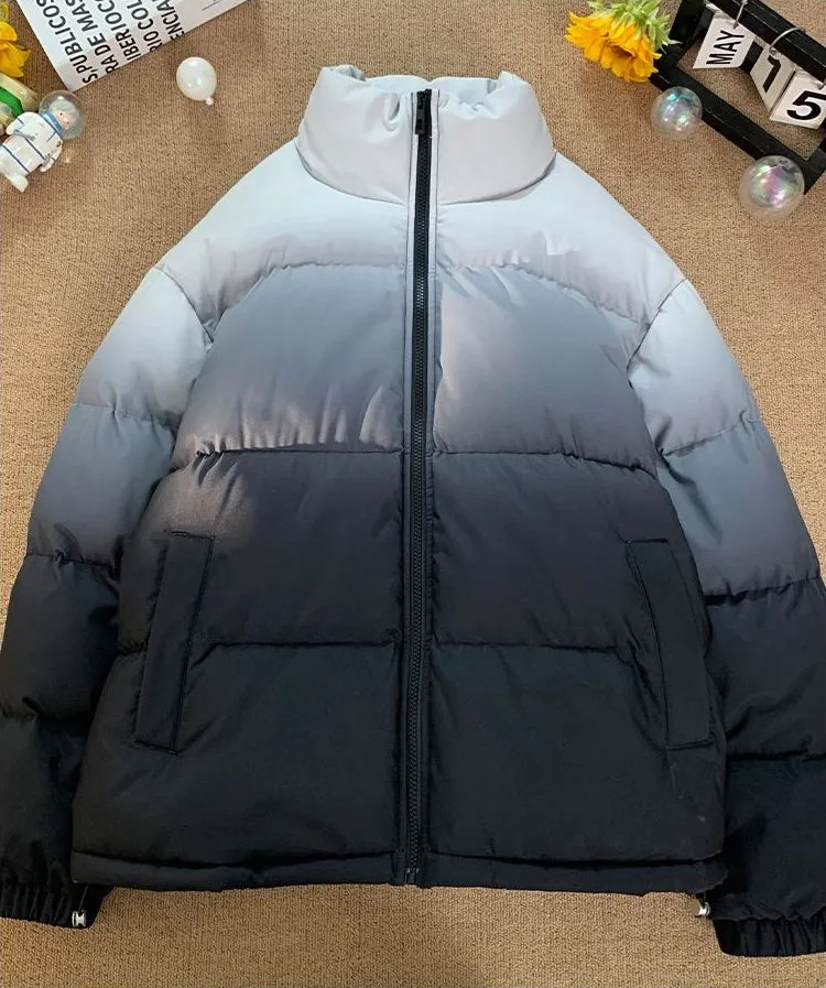 Thickened Windproof Puffer Jacket with Quilted Design and Elastic Band Cuff