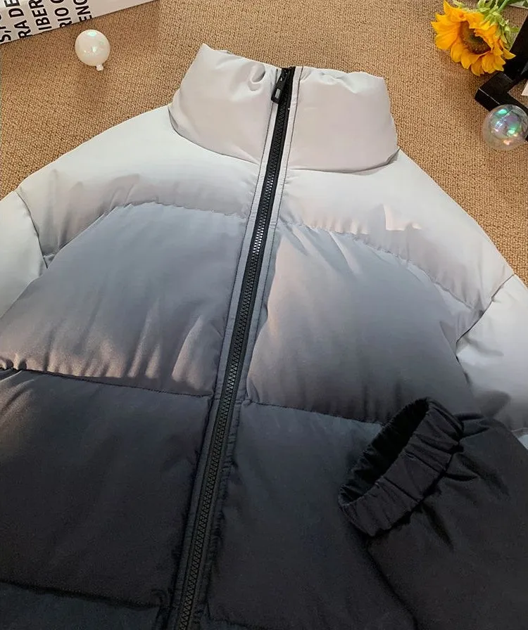 Thickened Windproof Puffer Jacket with Quilted Design and Elastic Band Cuff