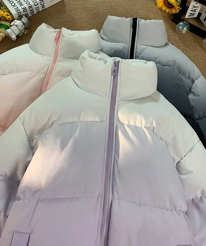 Thickened Windproof Puffer Jacket with Quilted Design and Elastic Band Cuff