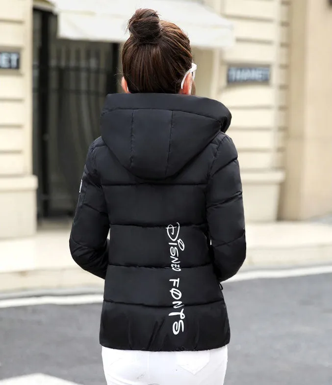 Thickened Windproof Puffer Jacket with Quilted Design and Label Detailing