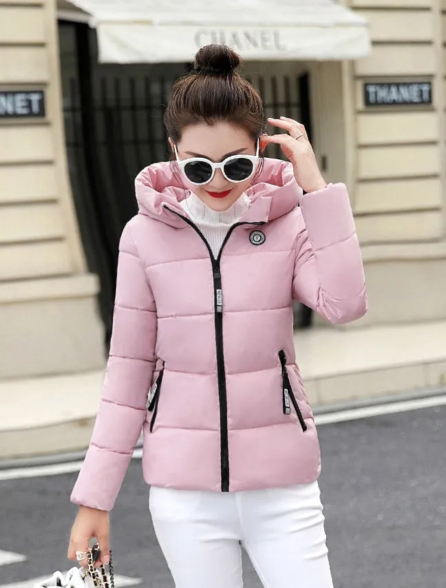 Thickened Windproof Puffer Jacket with Quilted Design and Label Detailing