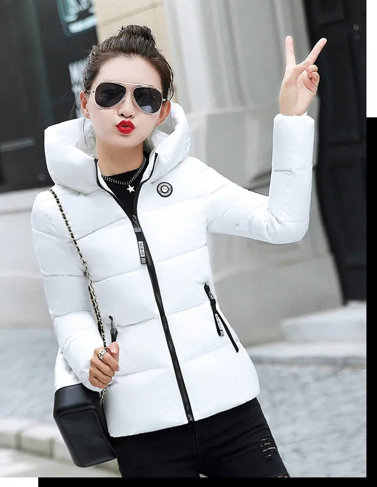 Thickened Windproof Puffer Jacket with Quilted Design and Label Detailing