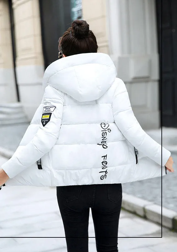 Thickened Windproof Puffer Jacket with Quilted Design and Label Detailing