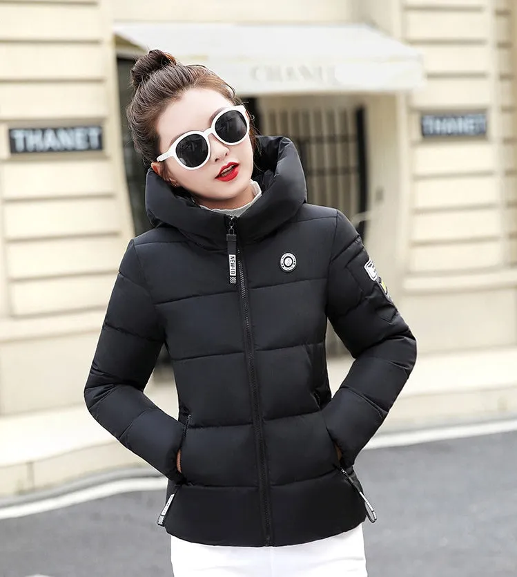 Thickened Windproof Puffer Jacket with Quilted Design and Label Detailing