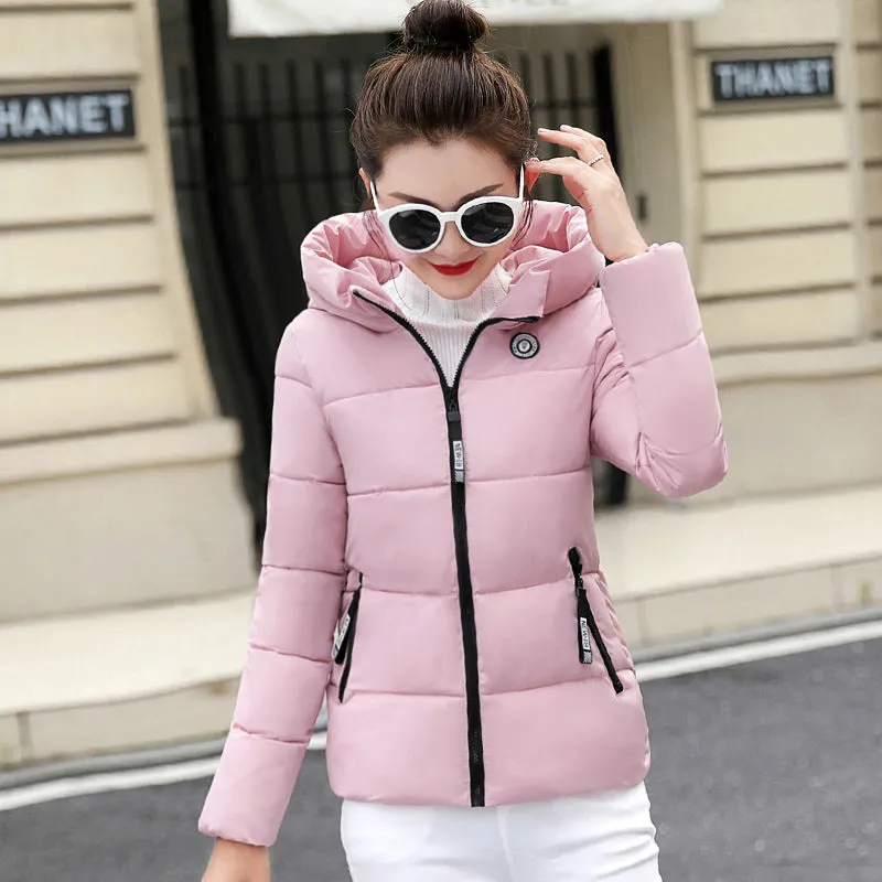 Thickened Windproof Puffer Jacket with Quilted Design and Label Detailing