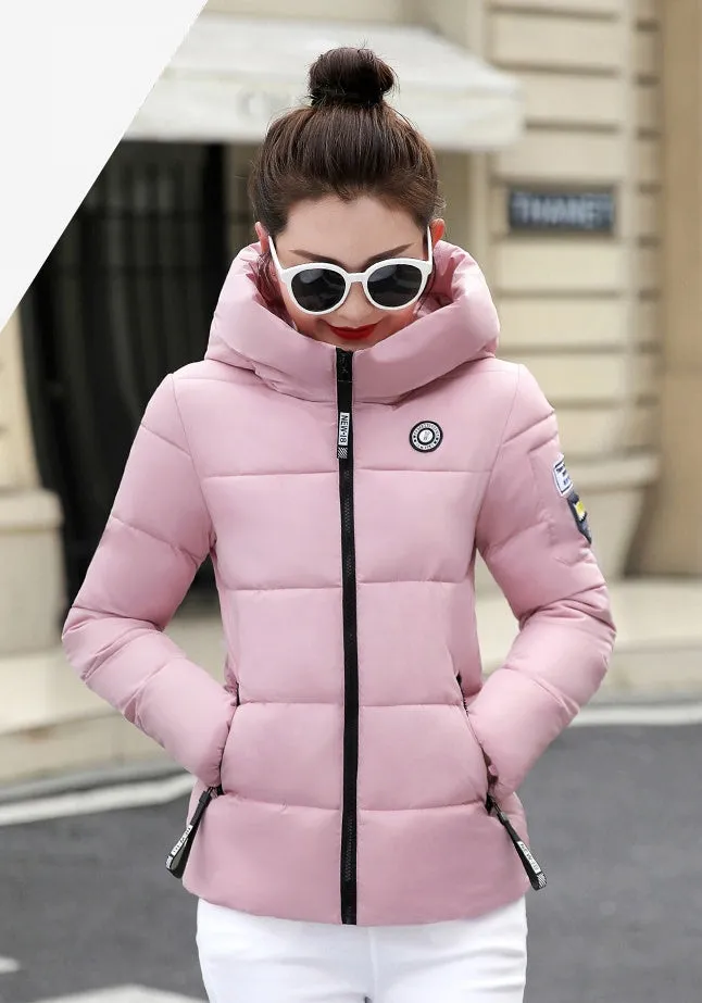 Thickened Windproof Puffer Jacket with Quilted Design and Label Detailing