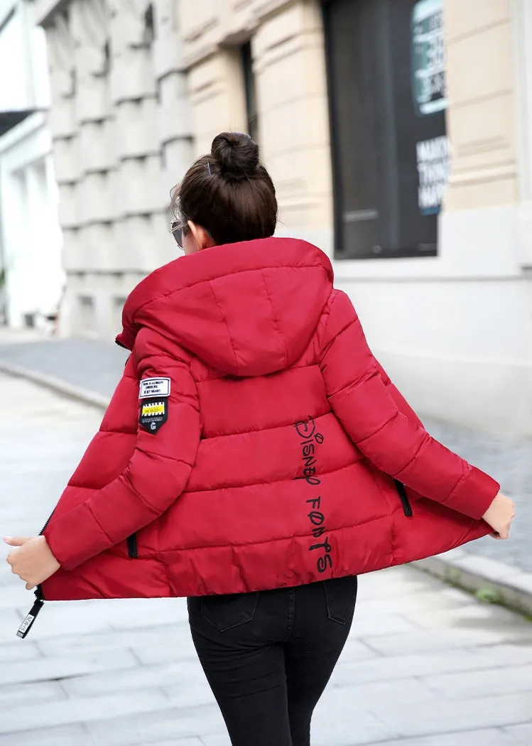 Thickened Windproof Puffer Jacket with Quilted Design and Label Detailing