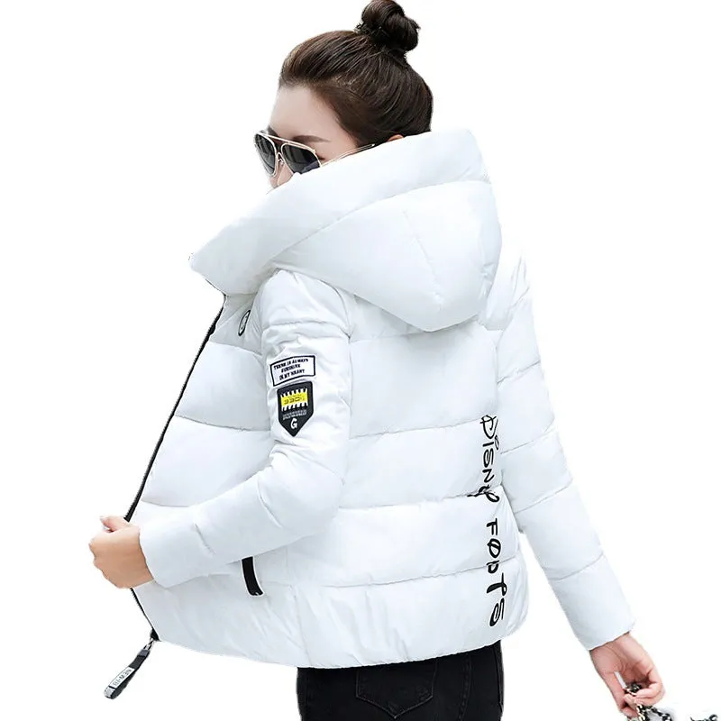 Thickened Windproof Puffer Jacket with Quilted Design and Label Detailing
