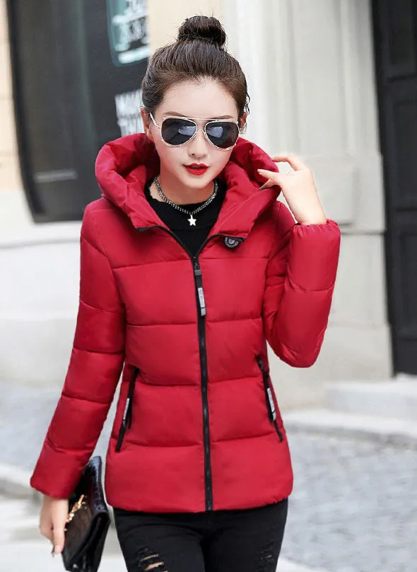 Thickened Windproof Puffer Jacket with Quilted Design and Label Detailing