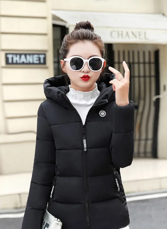 Thickened Windproof Puffer Jacket with Quilted Design and Label Detailing