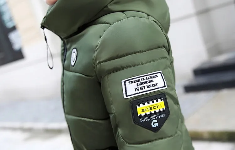Thickened Windproof Puffer Jacket with Quilted Design and Label Detailing