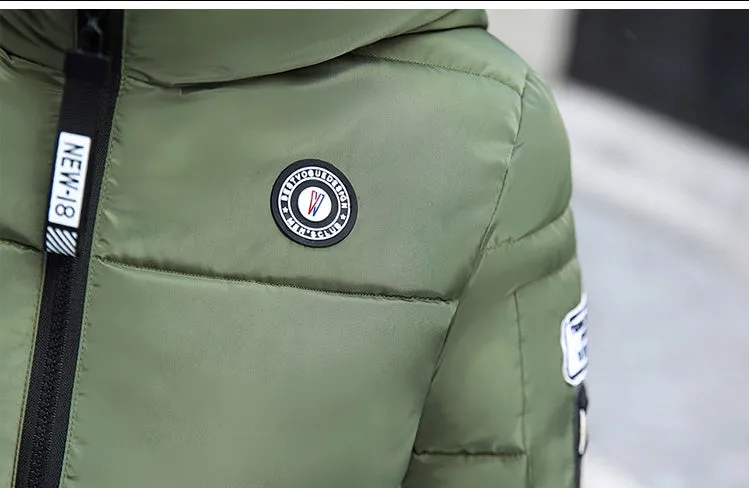 Thickened Windproof Puffer Jacket with Quilted Design and Label Detailing