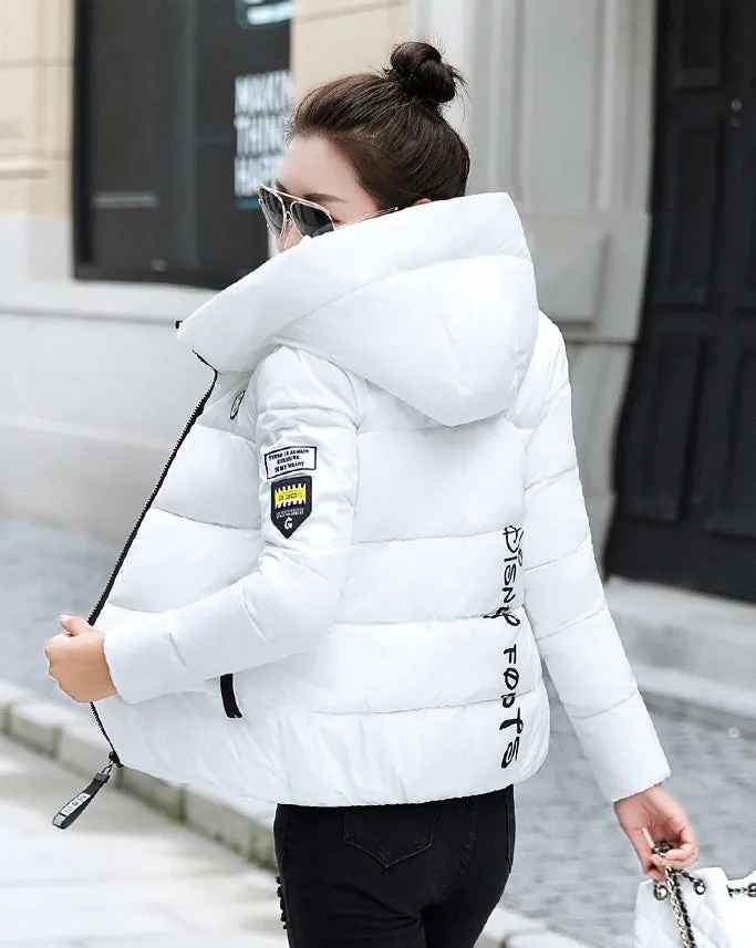 Thickened Windproof Puffer Jacket with Quilted Design and Label Detailing