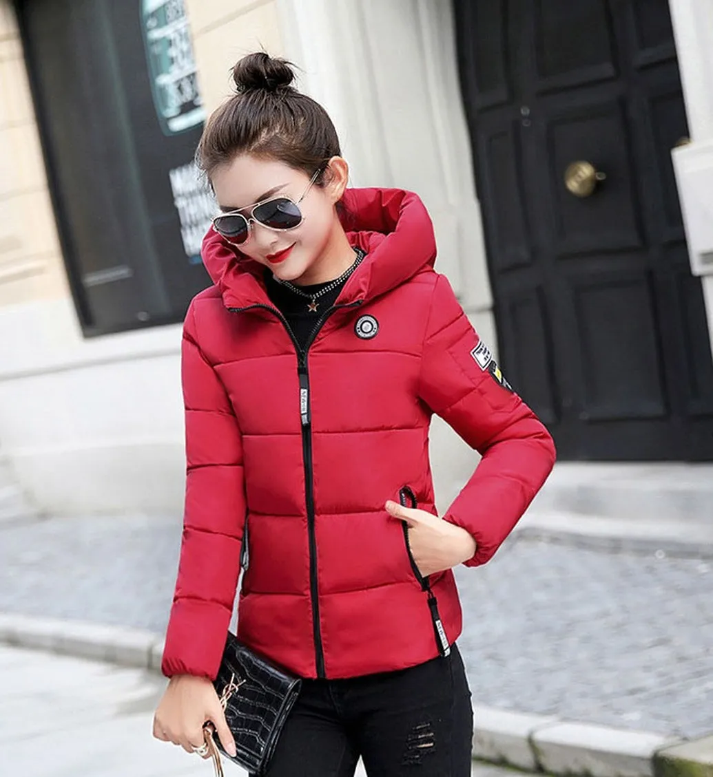 Thickened Windproof Puffer Jacket with Quilted Design and Label Detailing