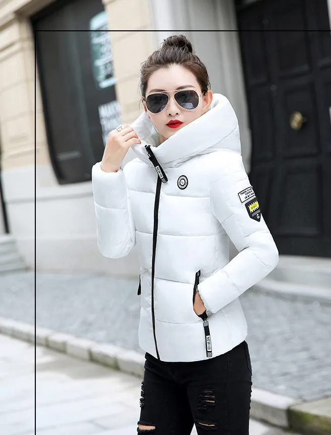 Thickened Windproof Puffer Jacket with Quilted Design and Label Detailing