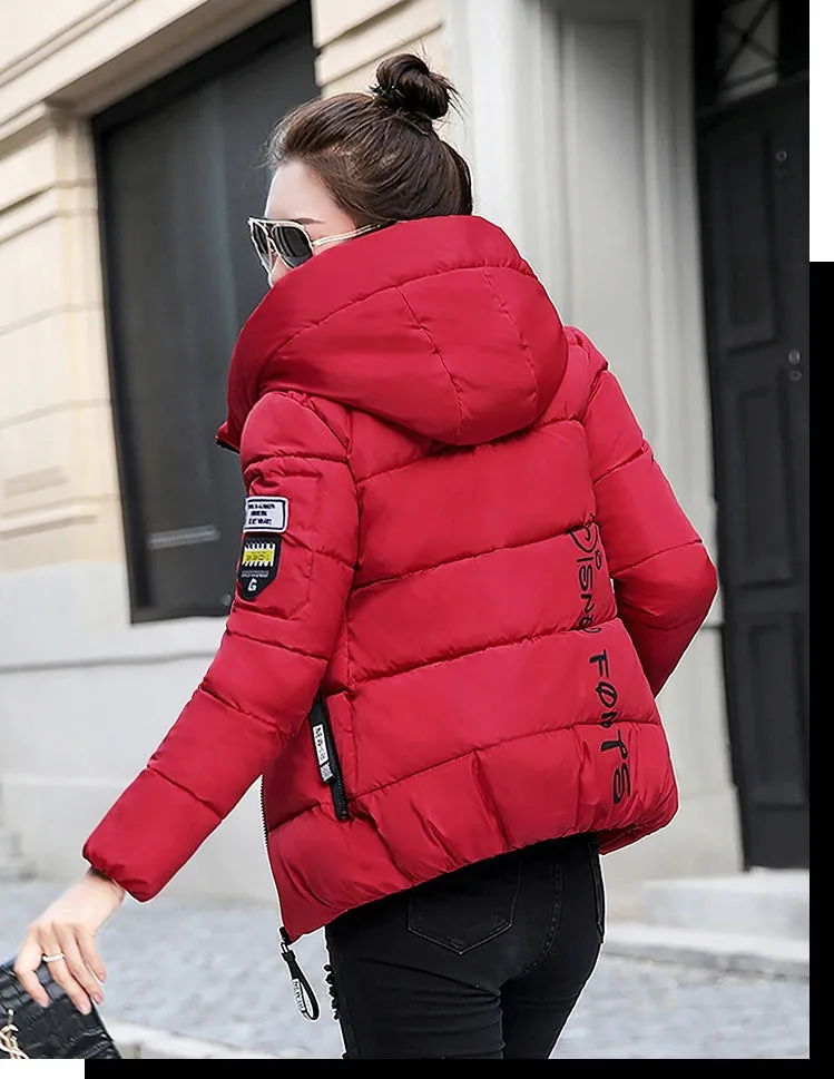 Thickened Windproof Puffer Jacket with Quilted Design and Label Detailing