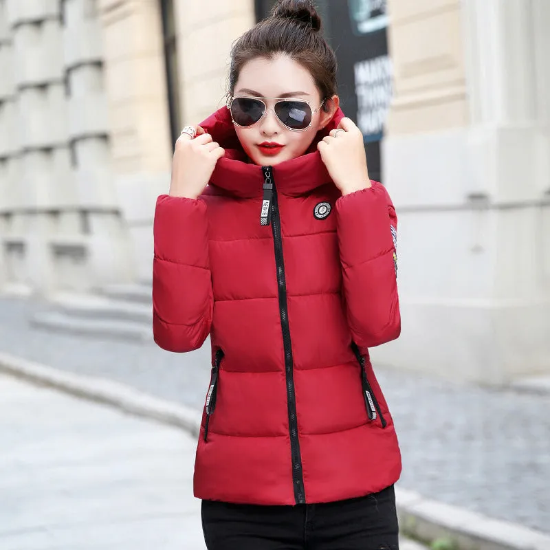 Thickened Windproof Puffer Jacket with Quilted Design and Label Detailing