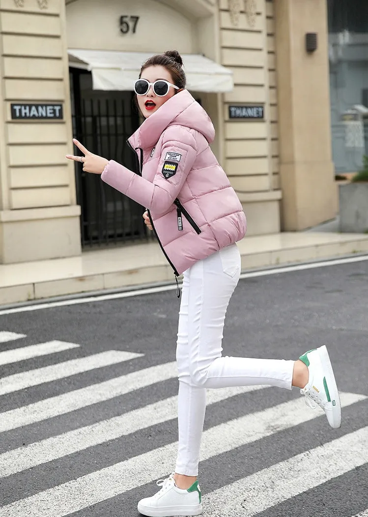 Thickened Windproof Puffer Jacket with Quilted Design and Label Detailing