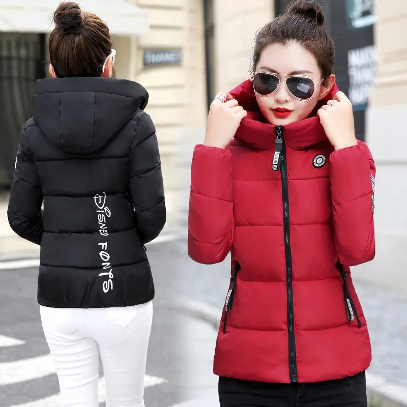 Thickened Windproof Puffer Jacket with Quilted Design and Label Detailing