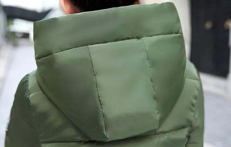 Thickened Windproof Puffer Jacket with Quilted Design and Label Detailing