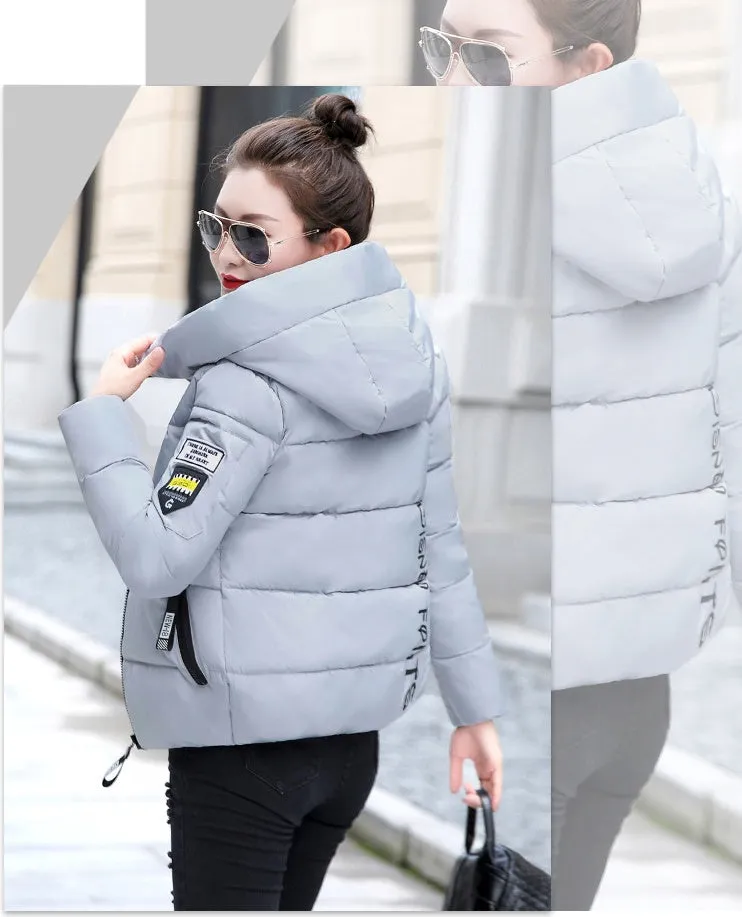 Thickened Windproof Puffer Jacket with Quilted Design and Label Detailing