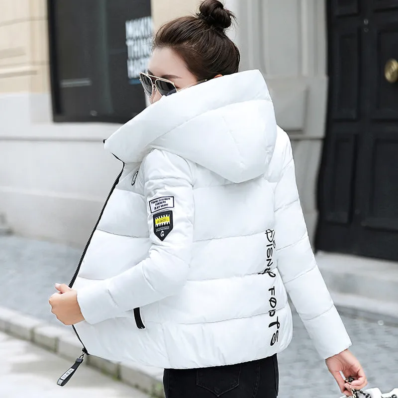 Thickened Windproof Puffer Jacket with Quilted Design and Label Detailing