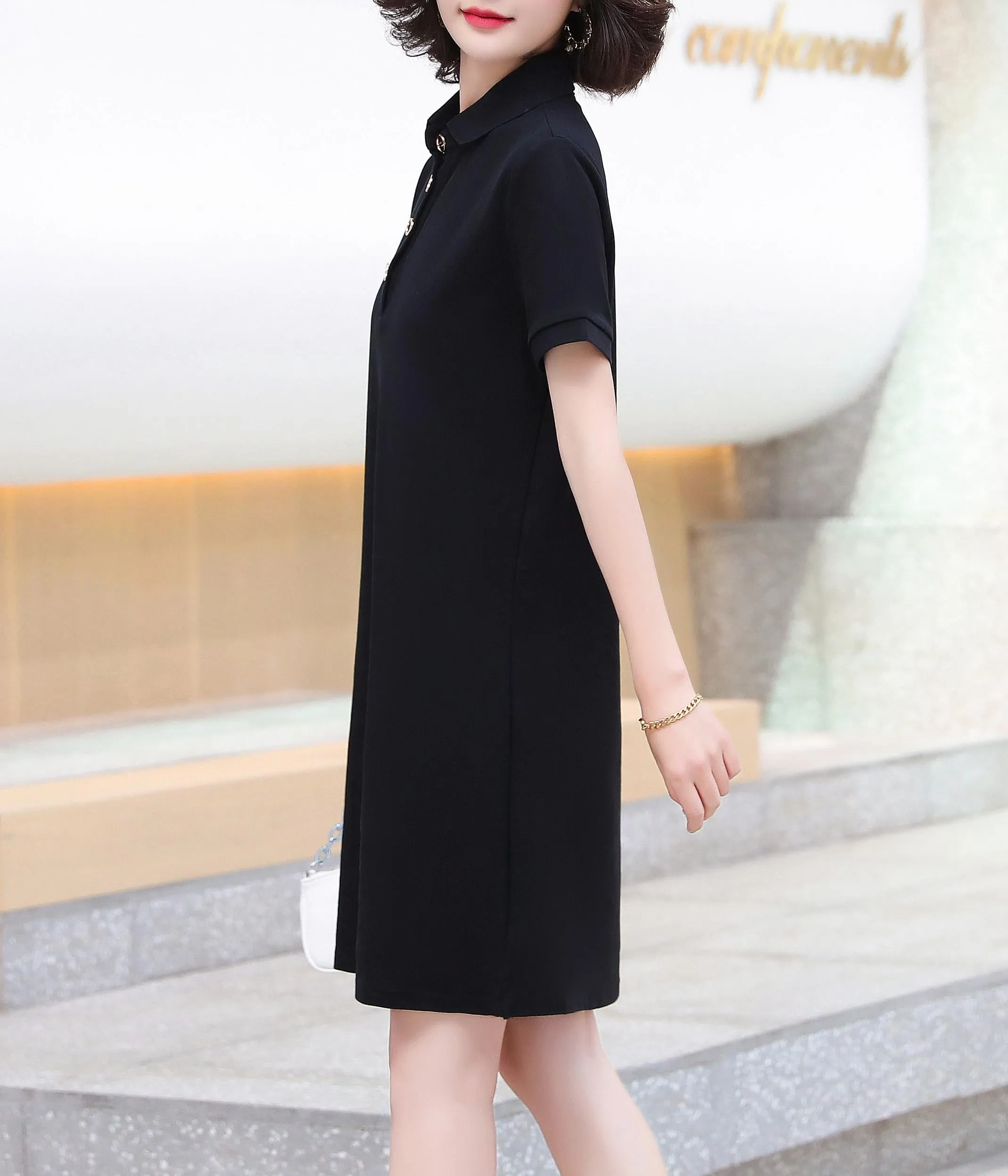 Thigh-Length Polo Style Dress for Active Women