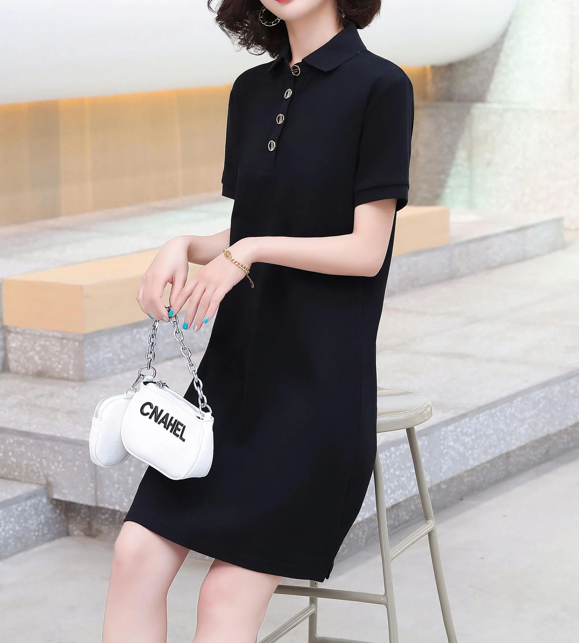 Thigh-Length Polo Style Dress for Active Women