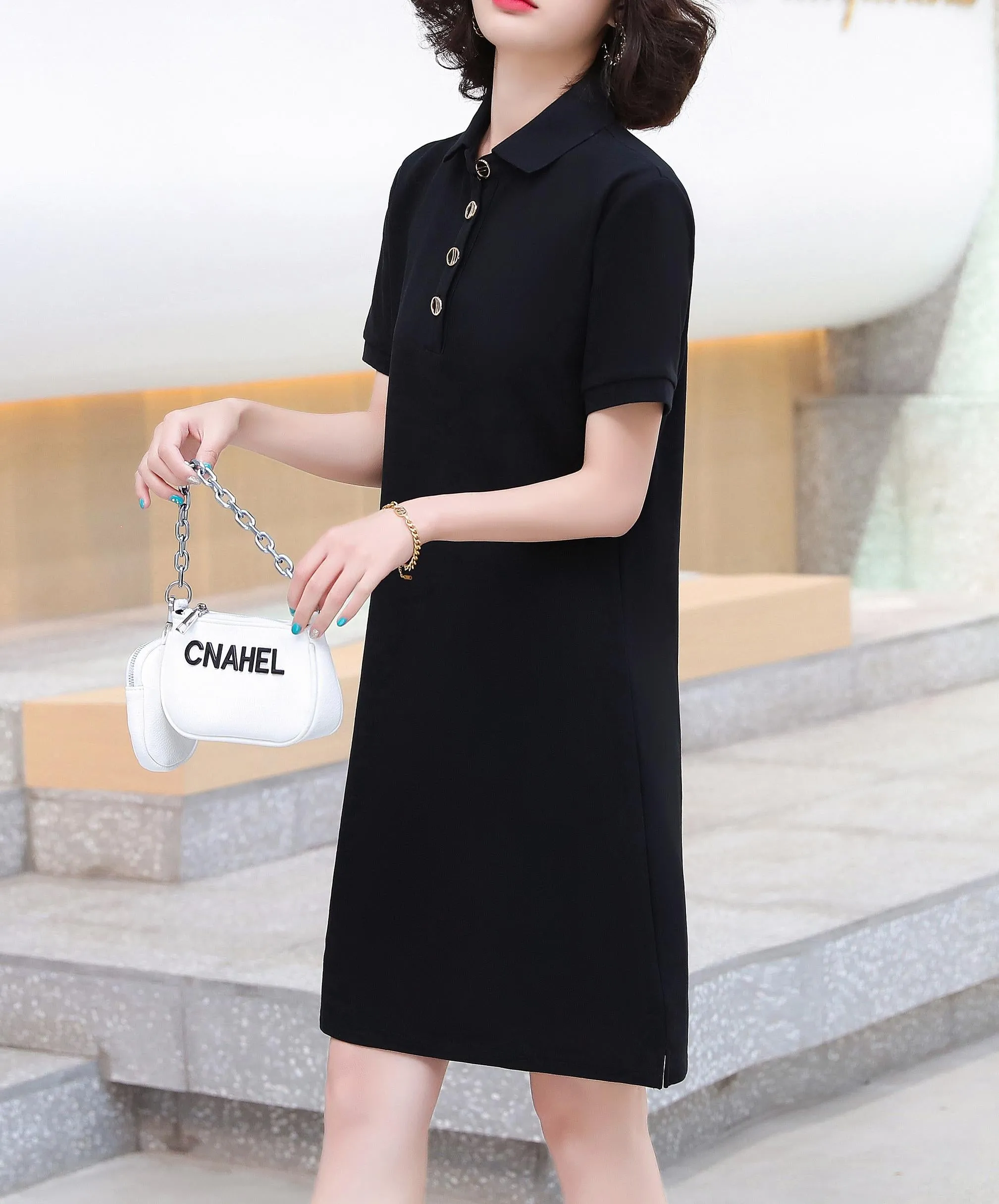 Thigh-Length Polo Style Dress for Active Women