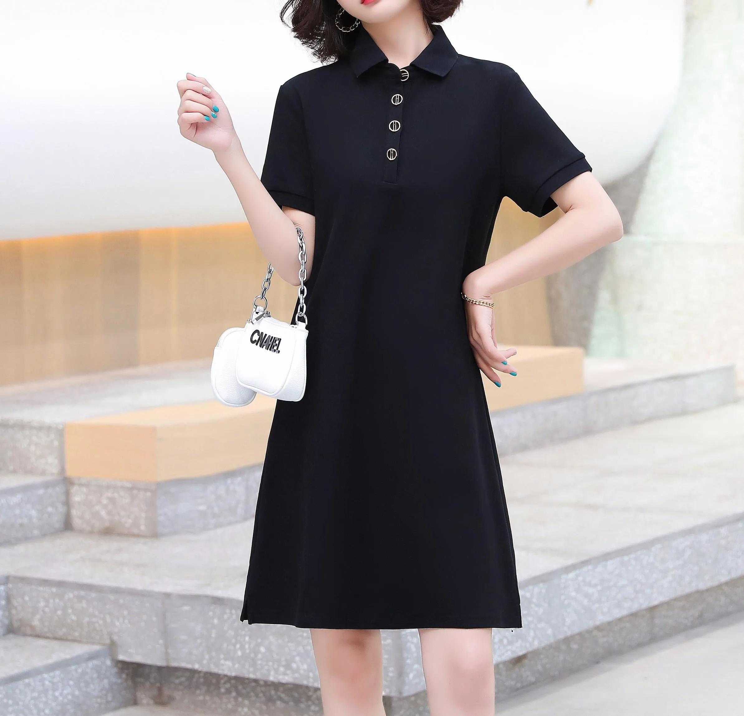 Thigh-Length Polo Style Dress for Active Women