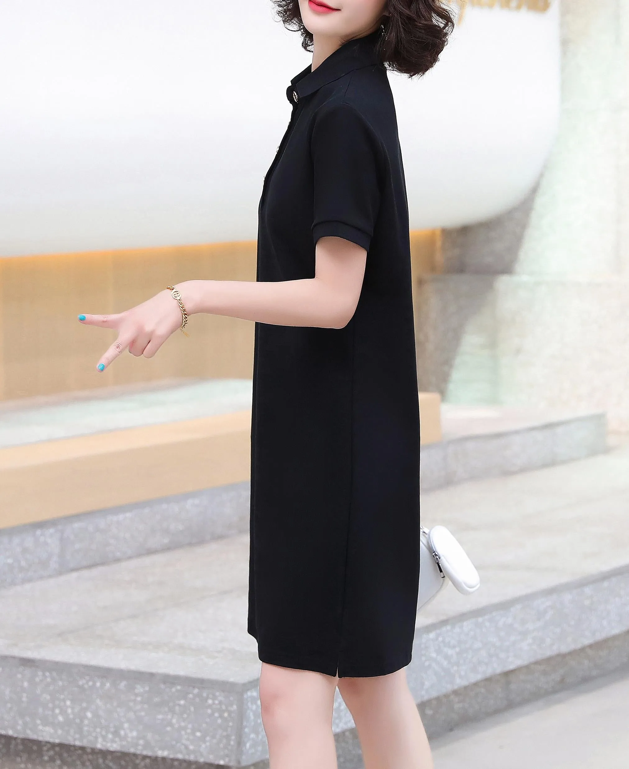 Thigh-Length Polo Style Dress for Active Women