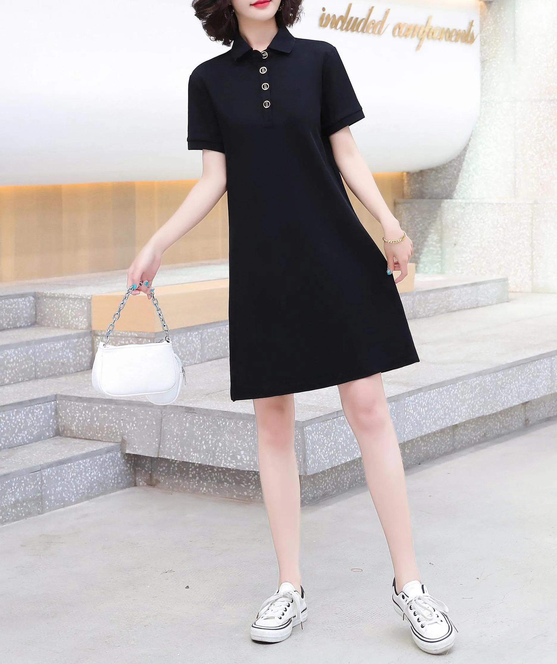 Thigh-Length Polo Style Dress for Active Women