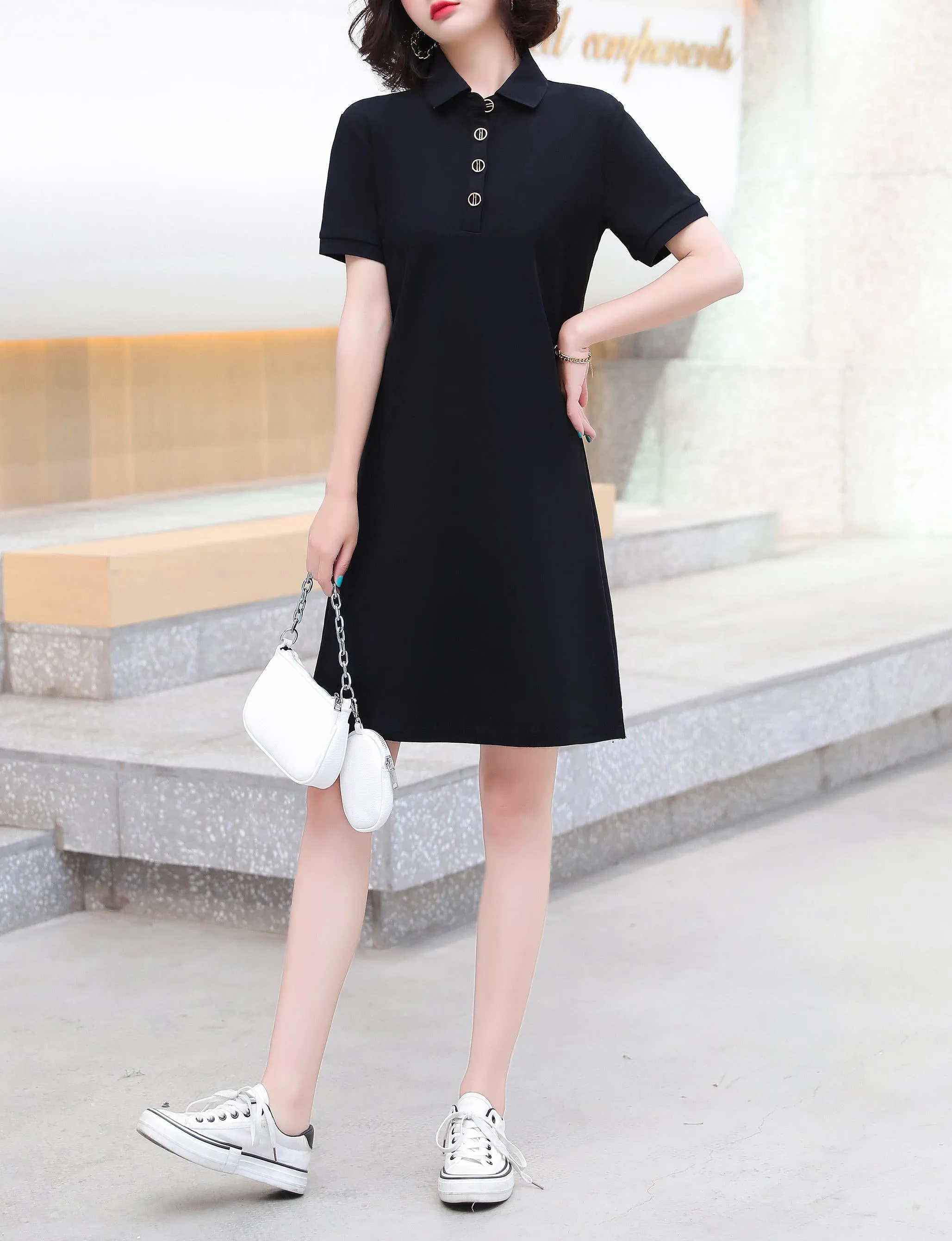 Thigh-Length Polo Style Dress for Active Women