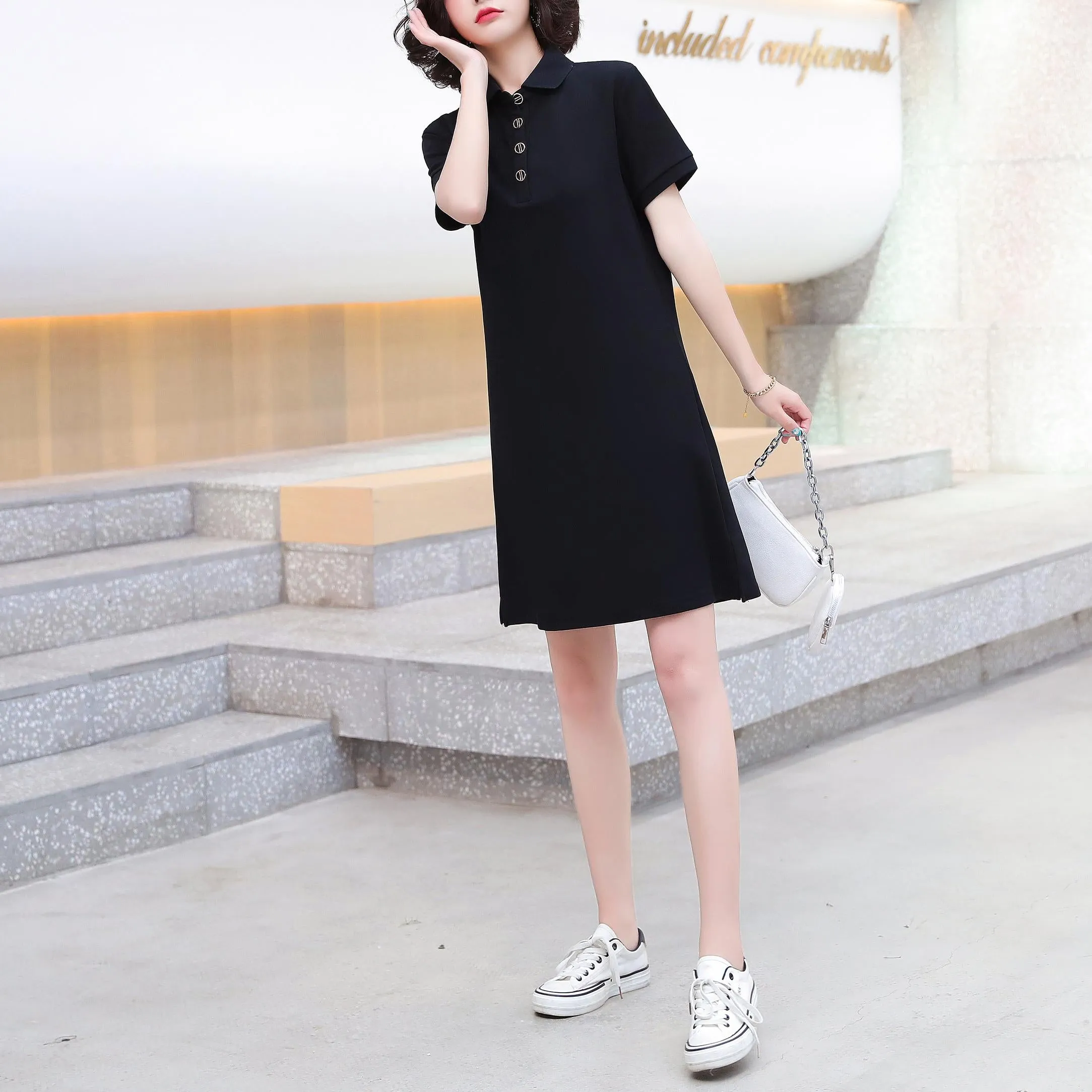 Thigh-Length Polo Style Dress for Active Women