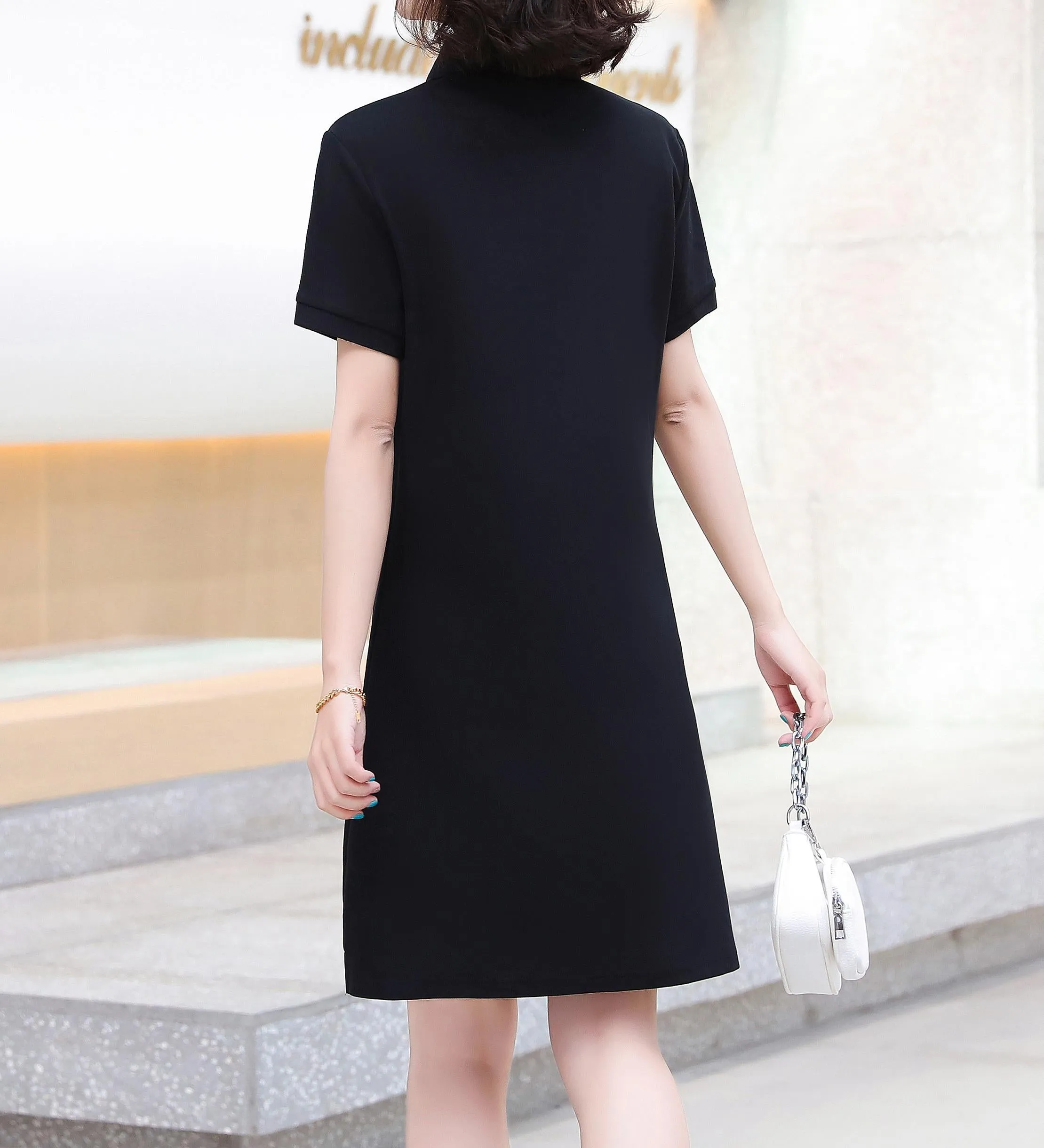 Thigh-Length Polo Style Dress for Active Women