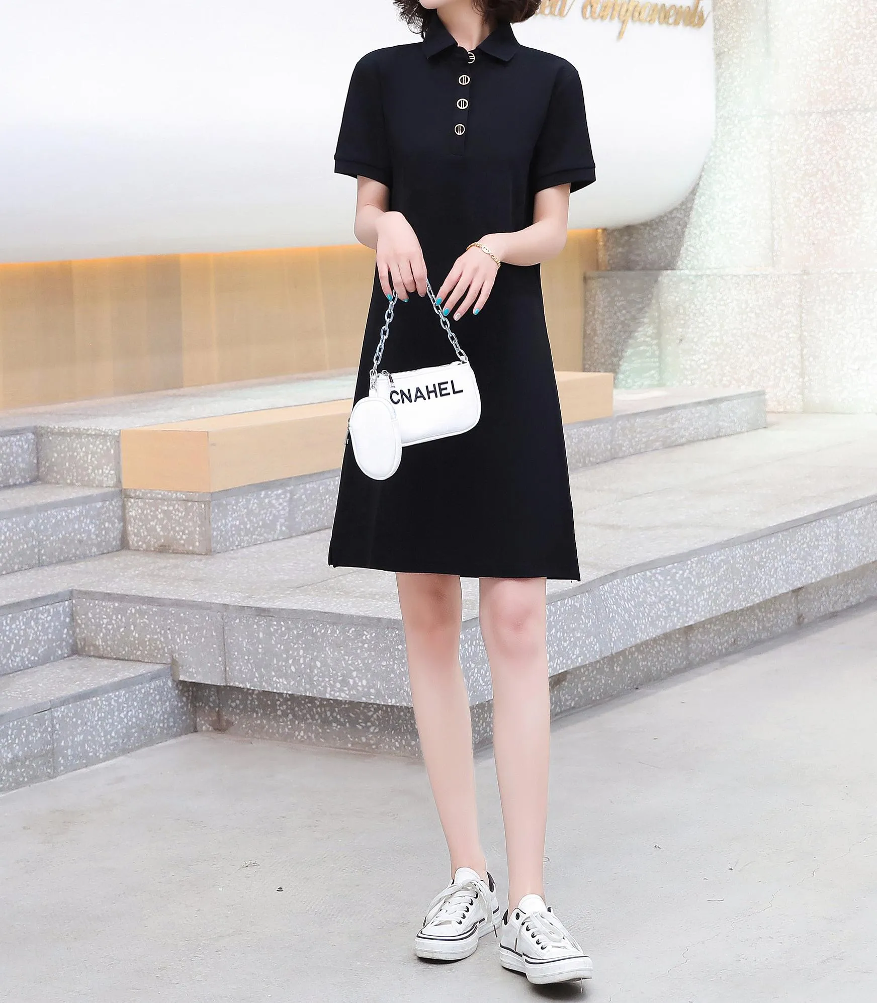 Thigh-Length Polo Style Dress for Active Women