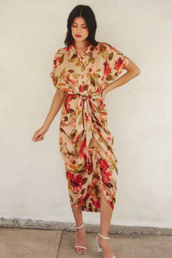 Tie Waist Button Front Dress