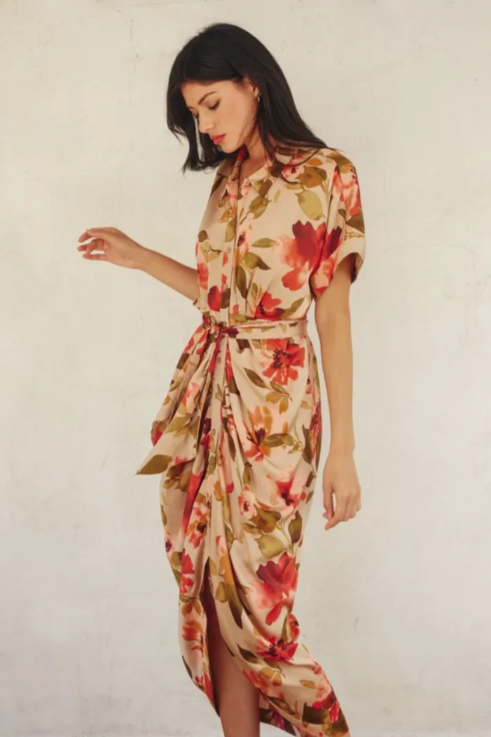 Tie Waist Button Front Dress