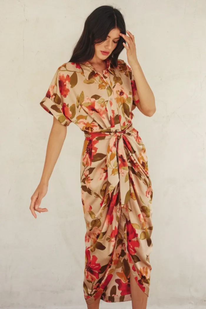 Tie Waist Button Front Dress