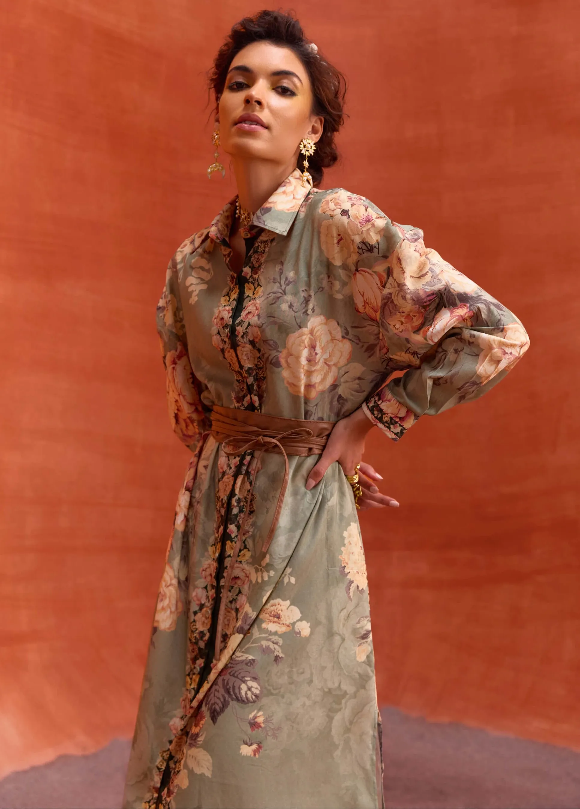 Tiffiny khakhi green shirt dress