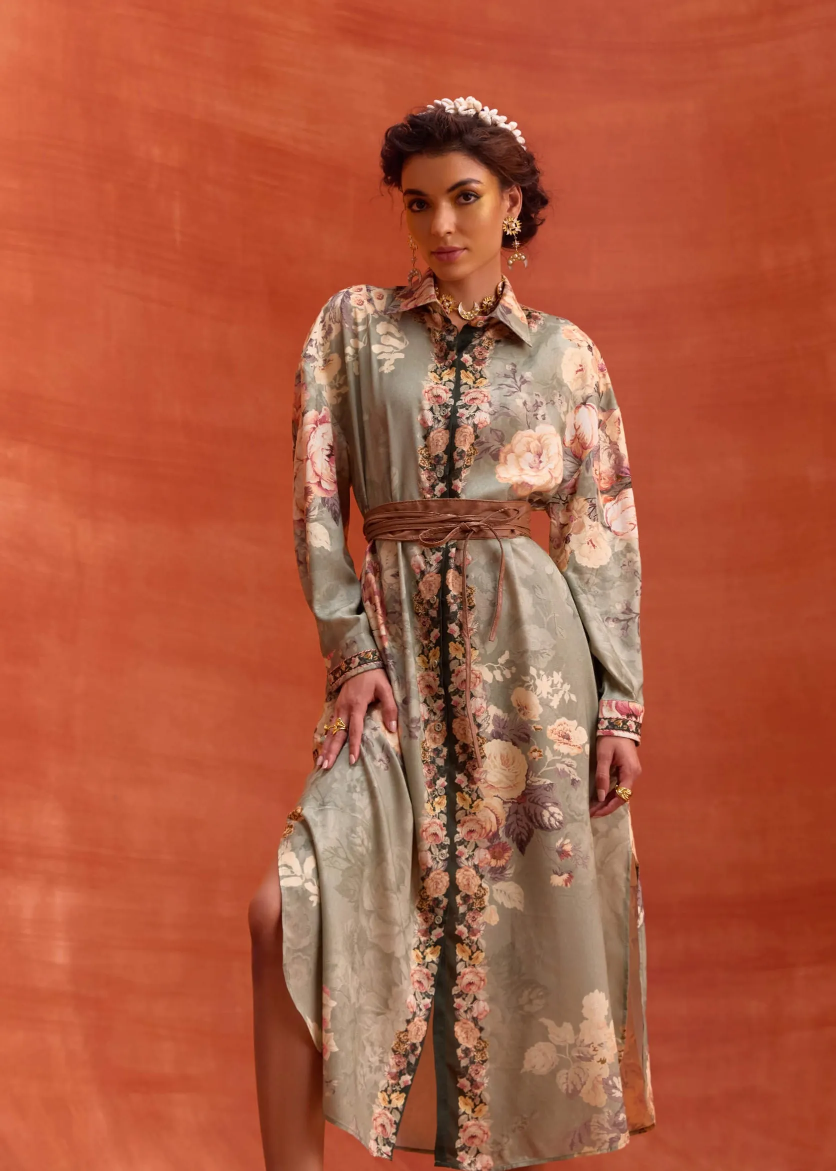 Tiffiny khakhi green shirt dress