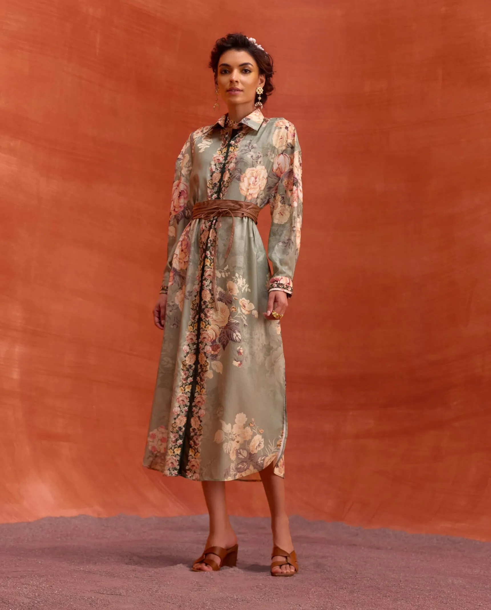 Tiffiny khakhi green shirt dress